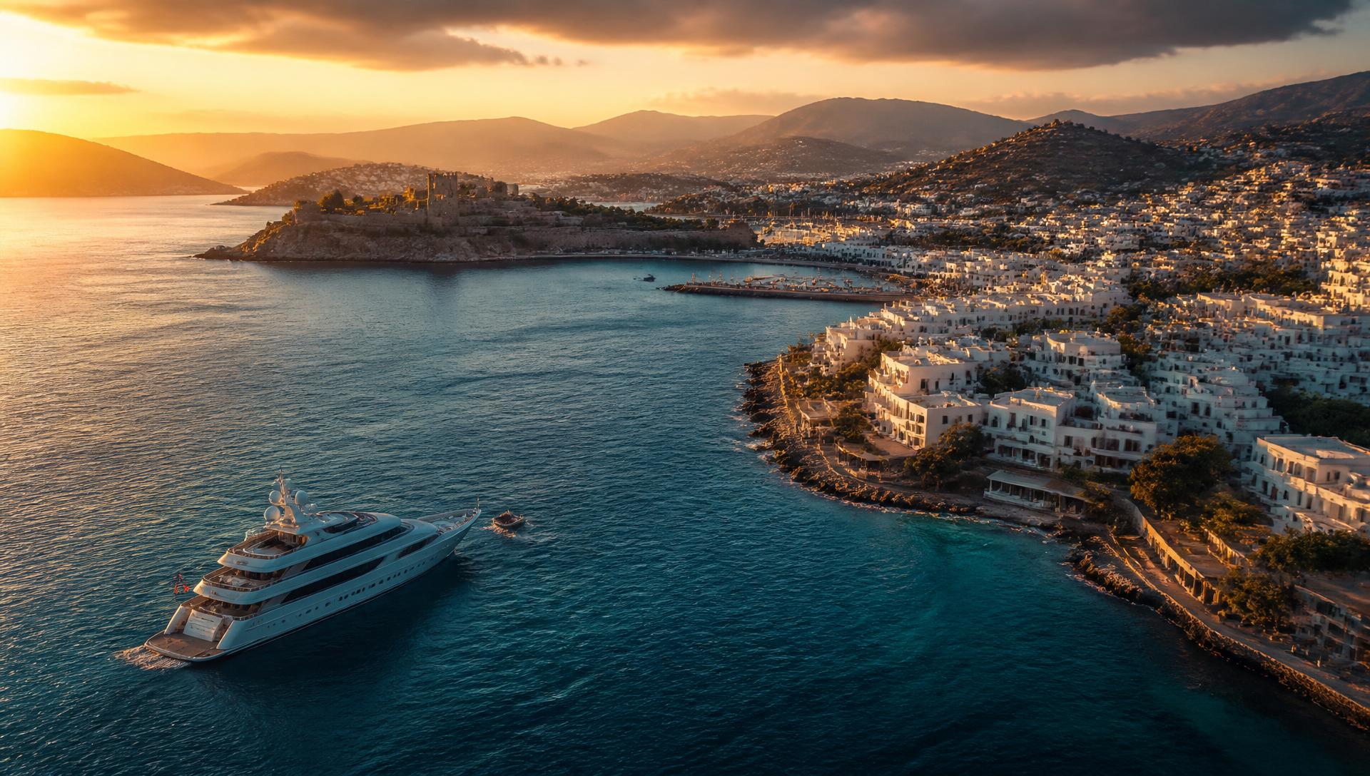 Aerial view of Bodrum coast and castle
